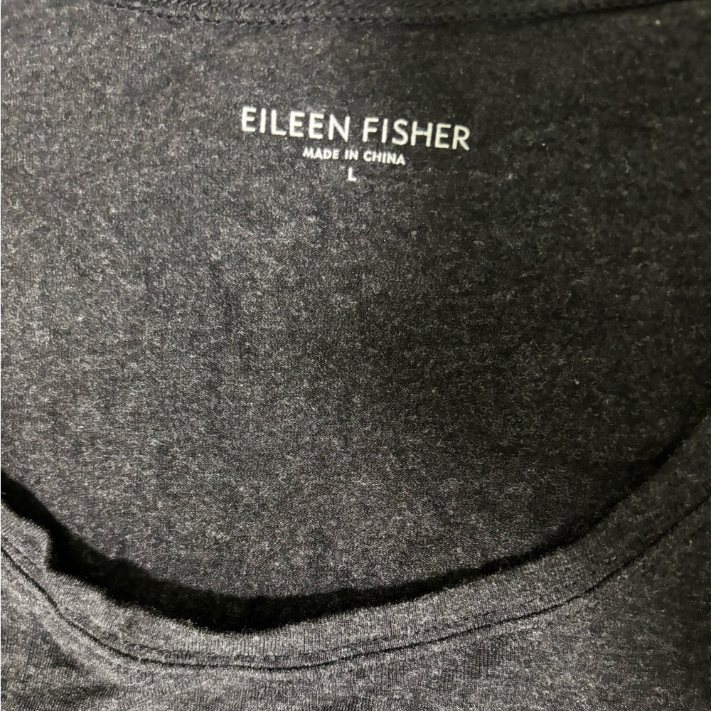 Eileen Fisher Charcoal Scoop Neck Long-Sleeve Quiet Luxury Basic Top - Picture 3 of 5